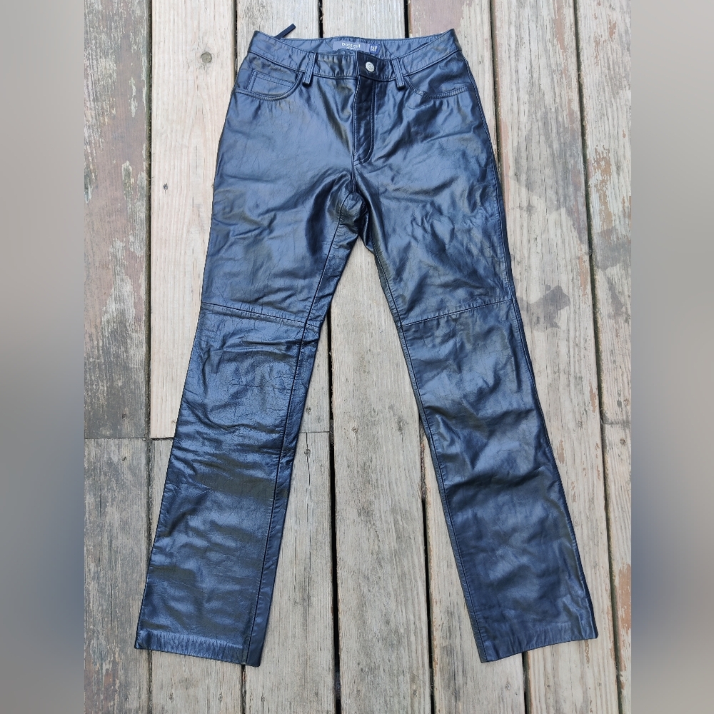 Vtg Y2K Leather Jeans Gap Womens 4 Pants Bootcut Black Biker Motorcycle Grunge